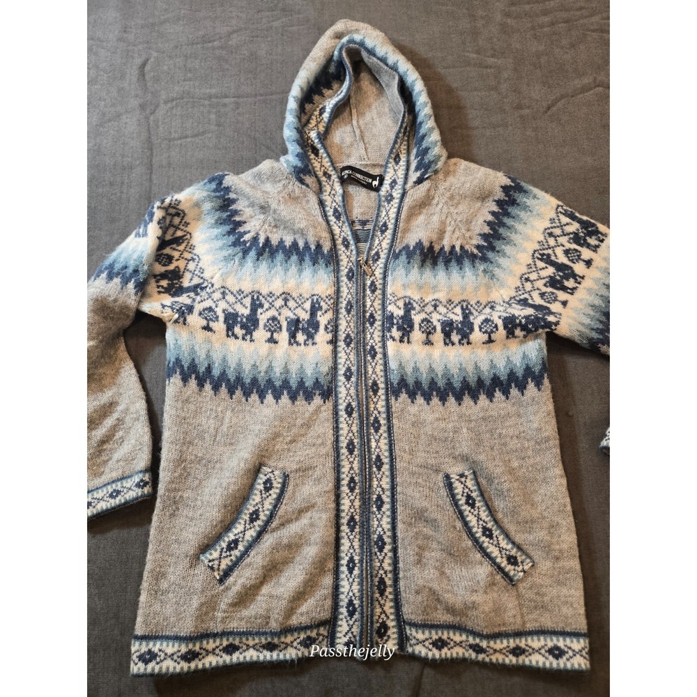 Alpaca Connection Women's Alpaca Wool Full Zip Hooded Southwest Cardigan Medium
